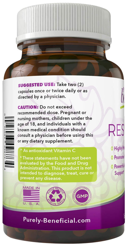 PURELY beneficial RESVERATROL1450-90day Supply, 1450mg per Serving of Potent Antioxidants