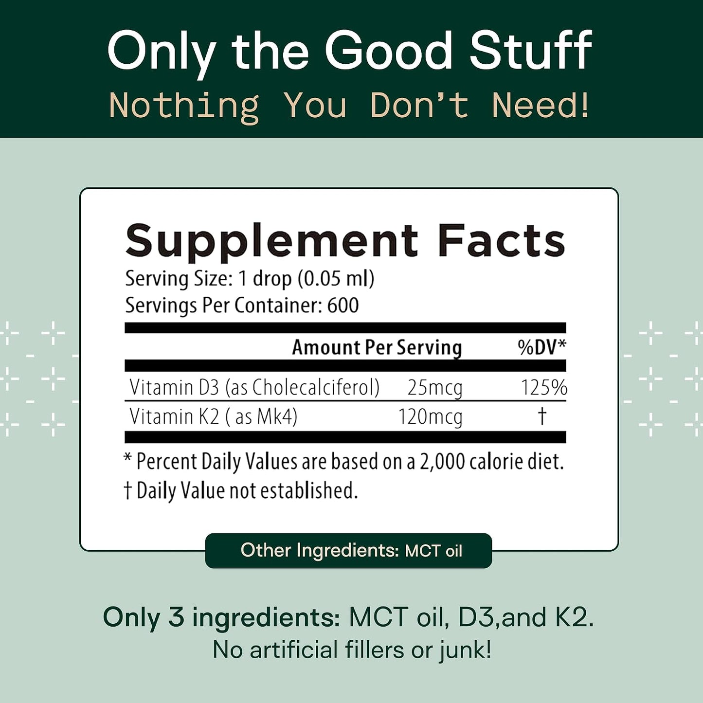 Adapt Naturals Vitamin D3 K2 1000 IU & MCT Oil Supplement (600 Servings) | Bioavailable Highly Absorbable Liquid Formula, Overcome Vitamin D Deficiency, Support Immune & Metabolic Health - 1 FL Oz