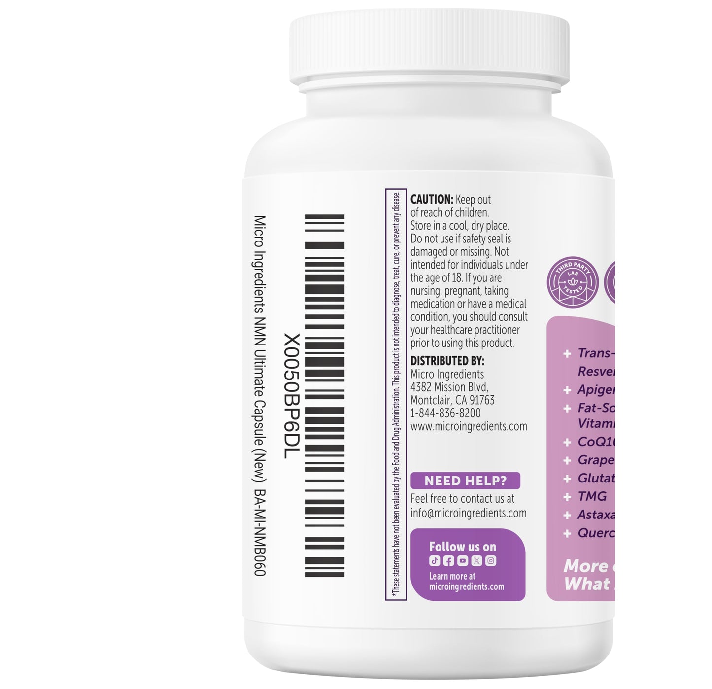 Micro Ingredients NMN Complex 1000mg Per Serving, 120 Veggie Capsules | 10-in-1 with Nicotinamide Mononucleotide, Resveratrol, CoQ10, Quercetin & Glutathione | NAD+ Supplement Precursor | Filler Free
