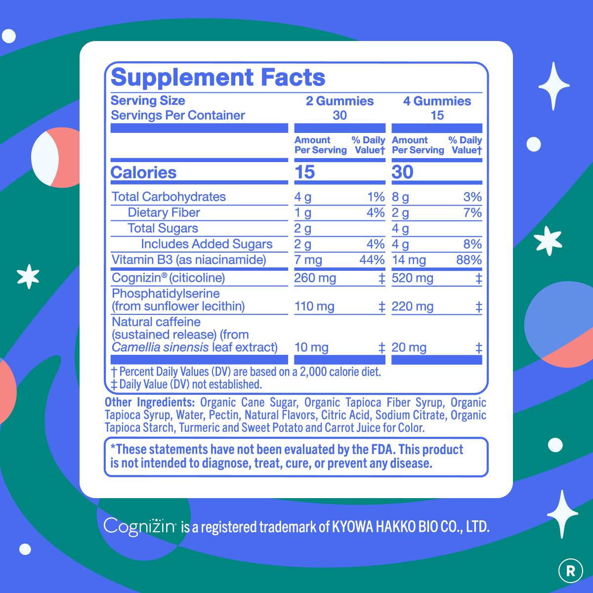 Teen Focus Gummies with Cognizin Citicoline, PS & Vitamin B3 for Ages 13-18