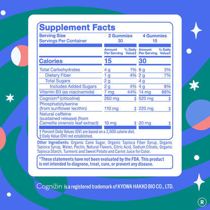 Teen Focus Gummies with Cognizin Citicoline, PS & Vitamin B3 for Ages 13-18