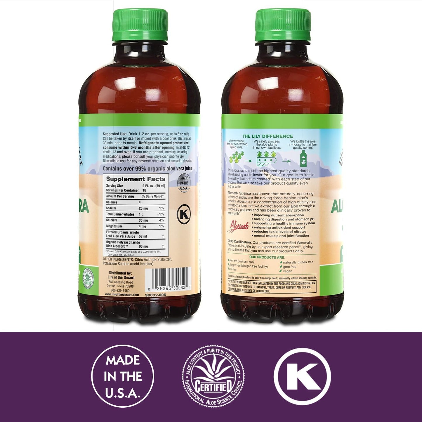 Lily Of The Desert Aloe Vera Juice, Whole Leaf, Organically Grown, Non-GMO, 64 Fl Oz