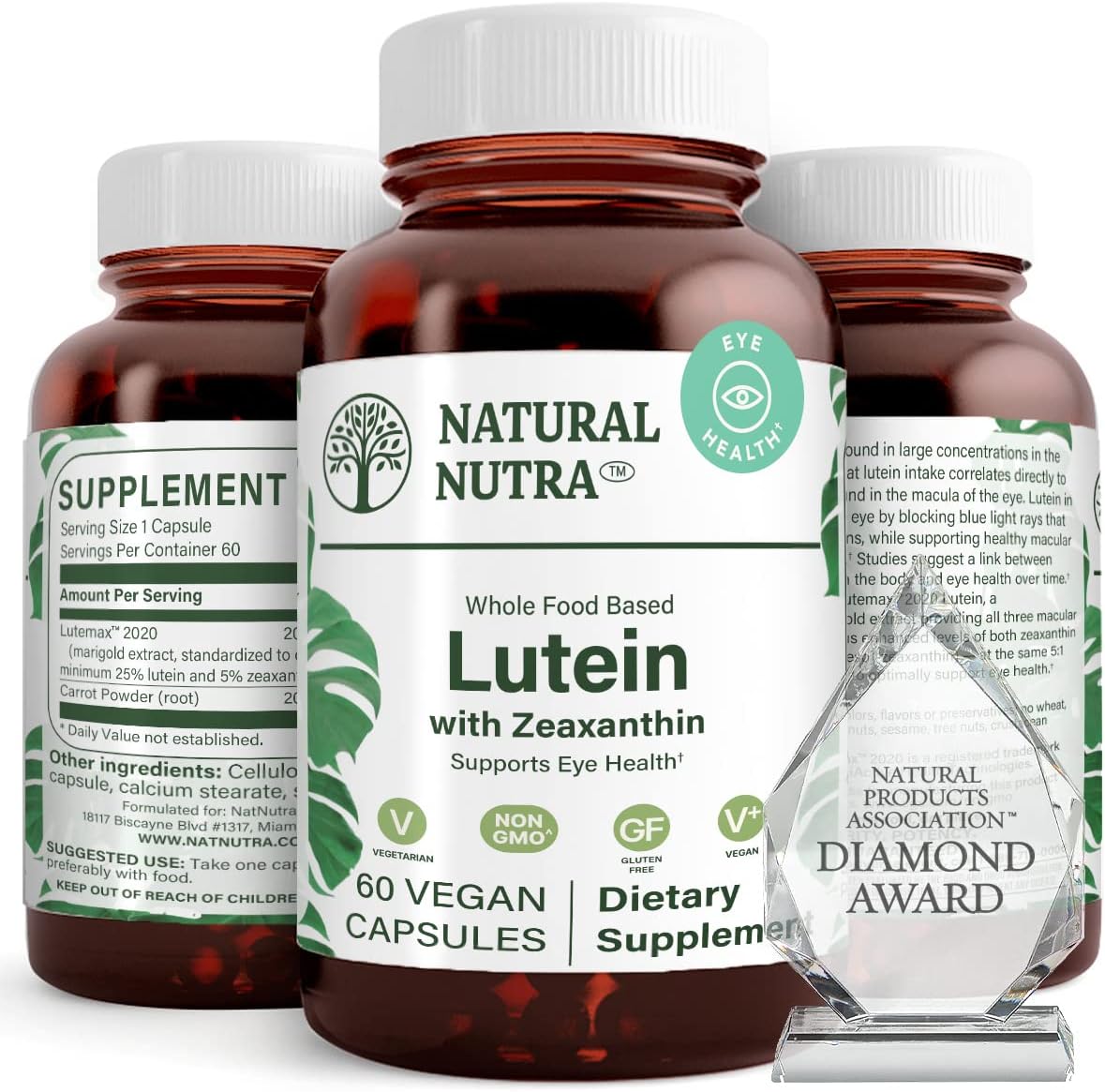 Natural Nutra Lutein & Zeaxanthin Supplement 20mg, 60 Capsules | Maintains Vision, Protects Cells in Eyes, Enhances Level of Zeaxanthin & Isomers, Supports Eye Health, Gluten-Free, Soy-Free