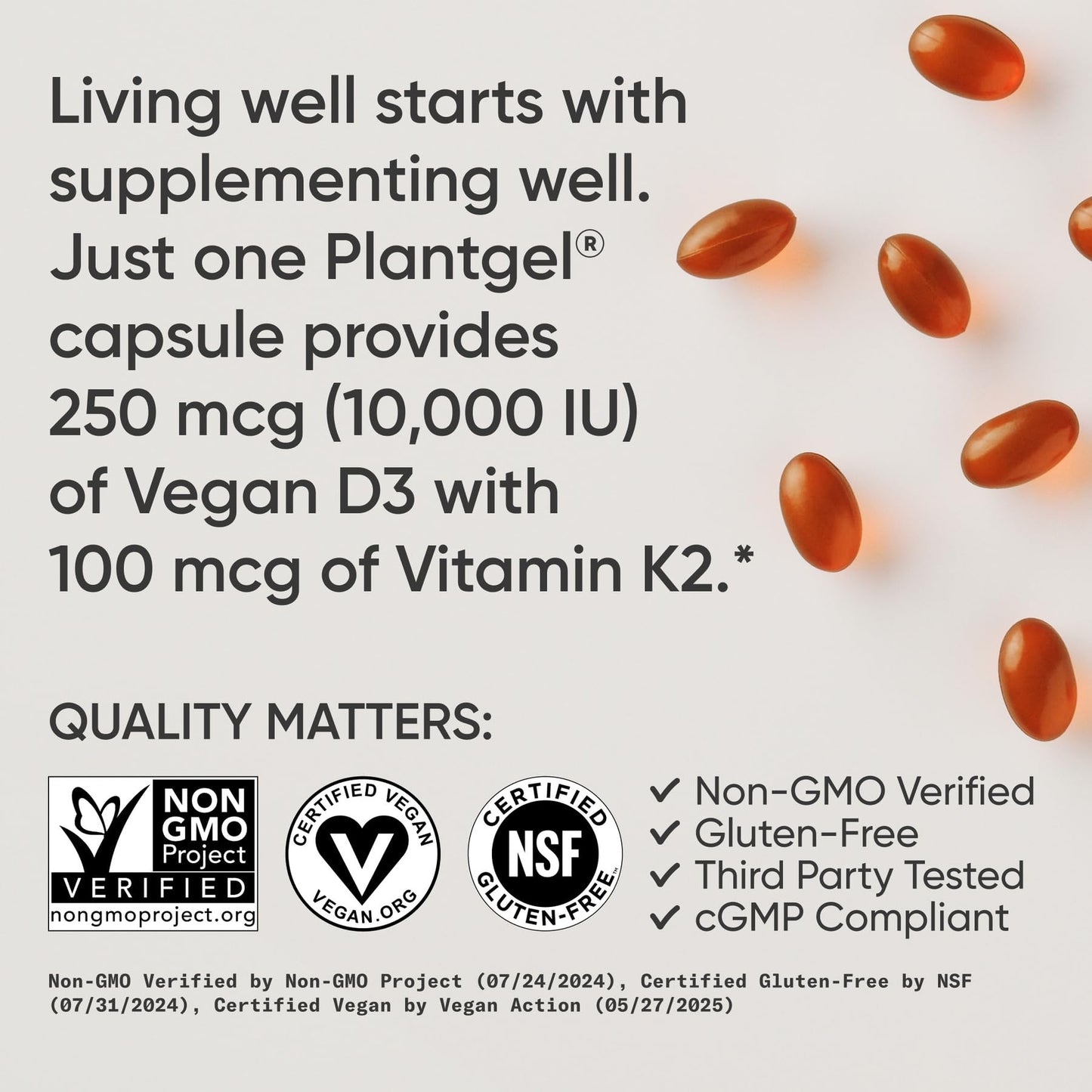 Sports Research® Vitamin D3 + K2 with 10,000iu of Plant-Based D3 & 100mcg of Vitamin K2 as MK-7 | Non-GMO Verified & Vegan Certified 60ct