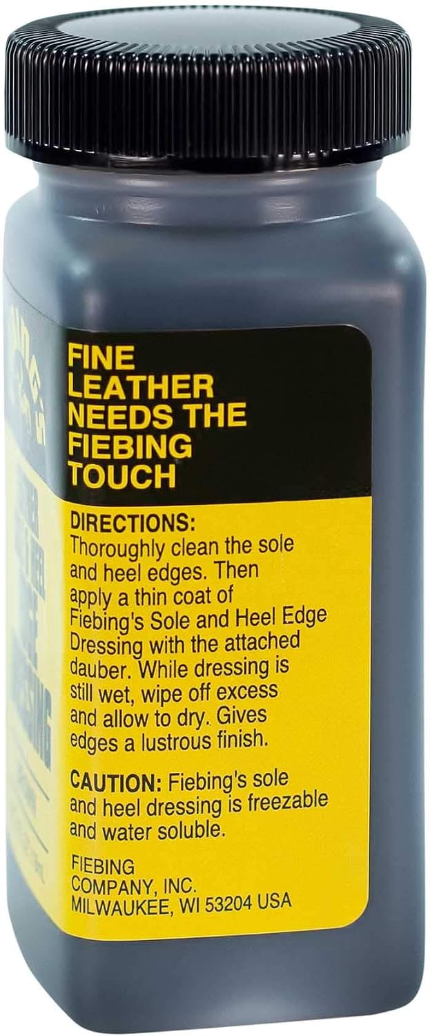 Fiebing's Leather Sole & Heel Edge Dressing (4 oz) - High Gloss, Protective Shoe Dressing Polish - Includes Brush Applicator