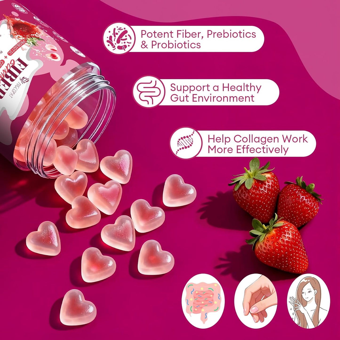 Migcopat Strawberry Fiber Gummies & Peach Fiber Gummies