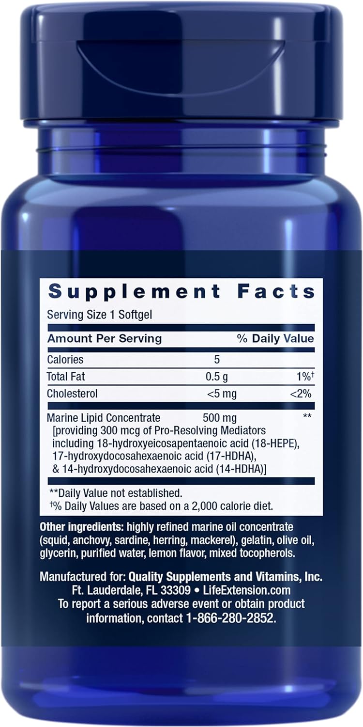 Life Extension Pro-Resolving Mediators, 18-HEPE, 17-HDHA, 14-HDHA, Supports The Body’s Natural Post-inflammatory Response, Gluten Free, Non-GMO, 30 softgels