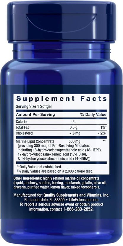 Life Extension Pro-Resolving Mediators, 18-HEPE, 17-HDHA, 14-HDHA, Supports The Body’s Natural Post-inflammatory Response, Gluten Free, Non-GMO, 30 softgels