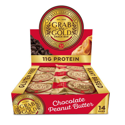 Grab The Gold Protein Snack Bar Bundle | Plant-Based Protein, Gluten-Free, Vegan, Dairy-Free, Kosher | 28 Count Variety Pack 14 Chocolate Peanut Butter & 14 Peanut Butter & Jelly, Made in USA