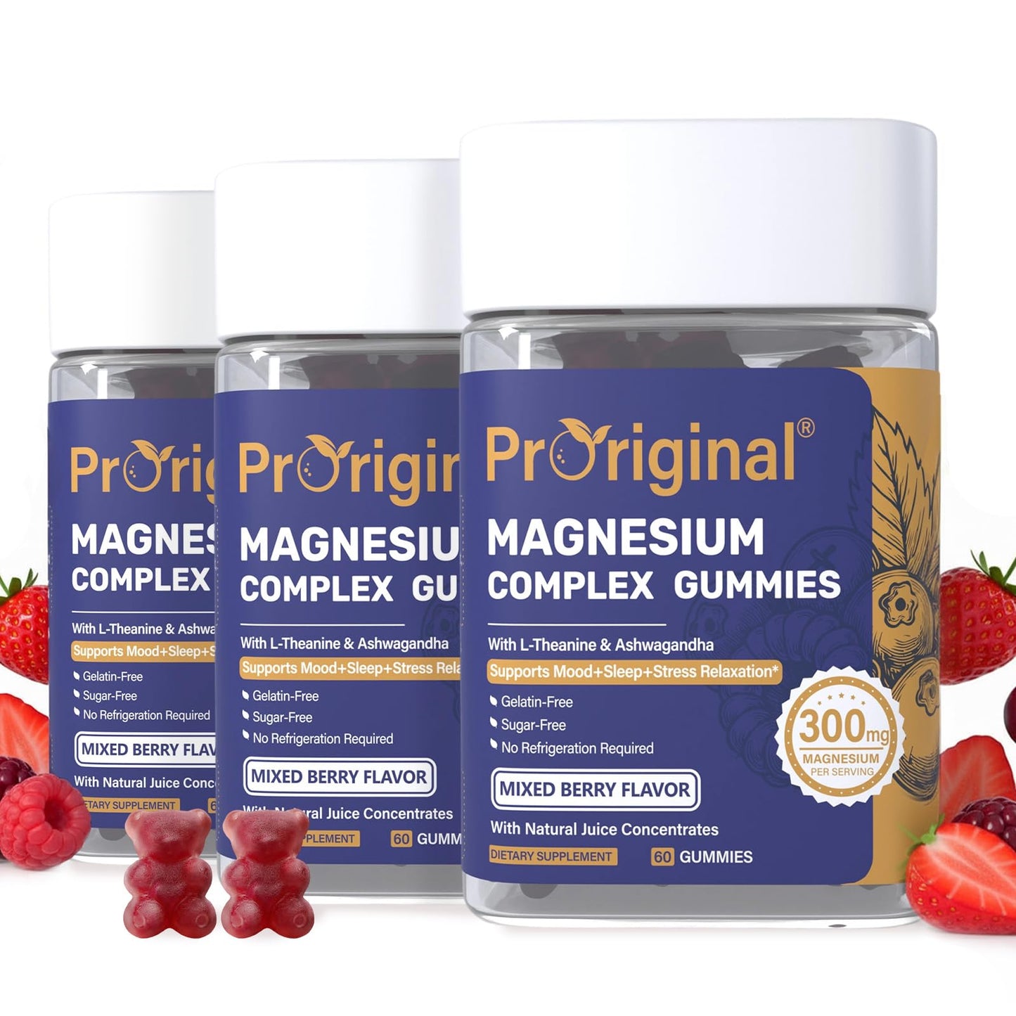 Magnesium Gummies for Stress & Sleep - 300mg Magnesium Complex with Glycinate, Citrate, Malate & Taurate - Supports Relaxation, Muscle & Heart Health - Vegan, Sugar-Free, Non-GMO - 120 Gummies