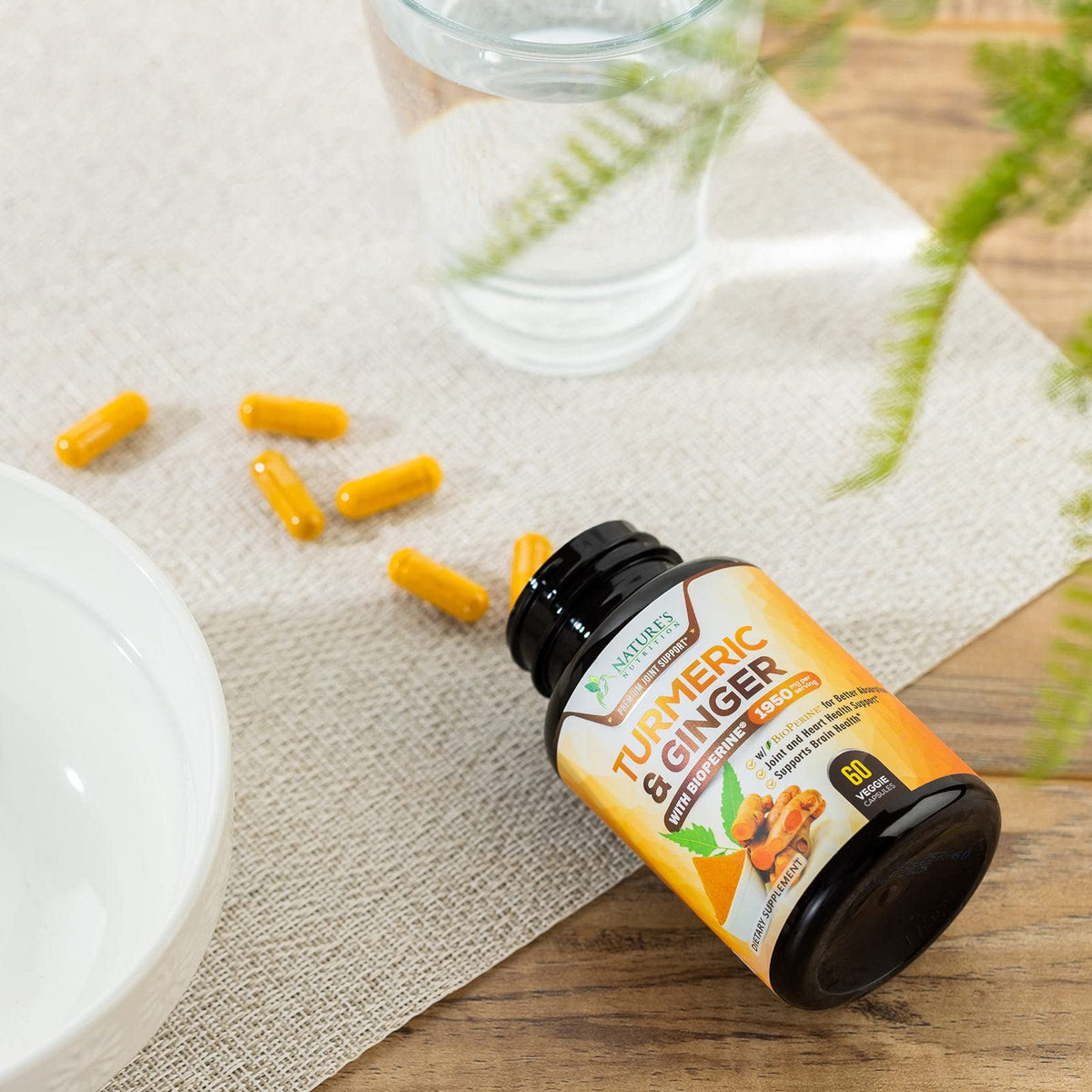 Turmeric Curcumin with BioPerine & Ginger 95% Standardized Curcuminoids 1950mg Black
