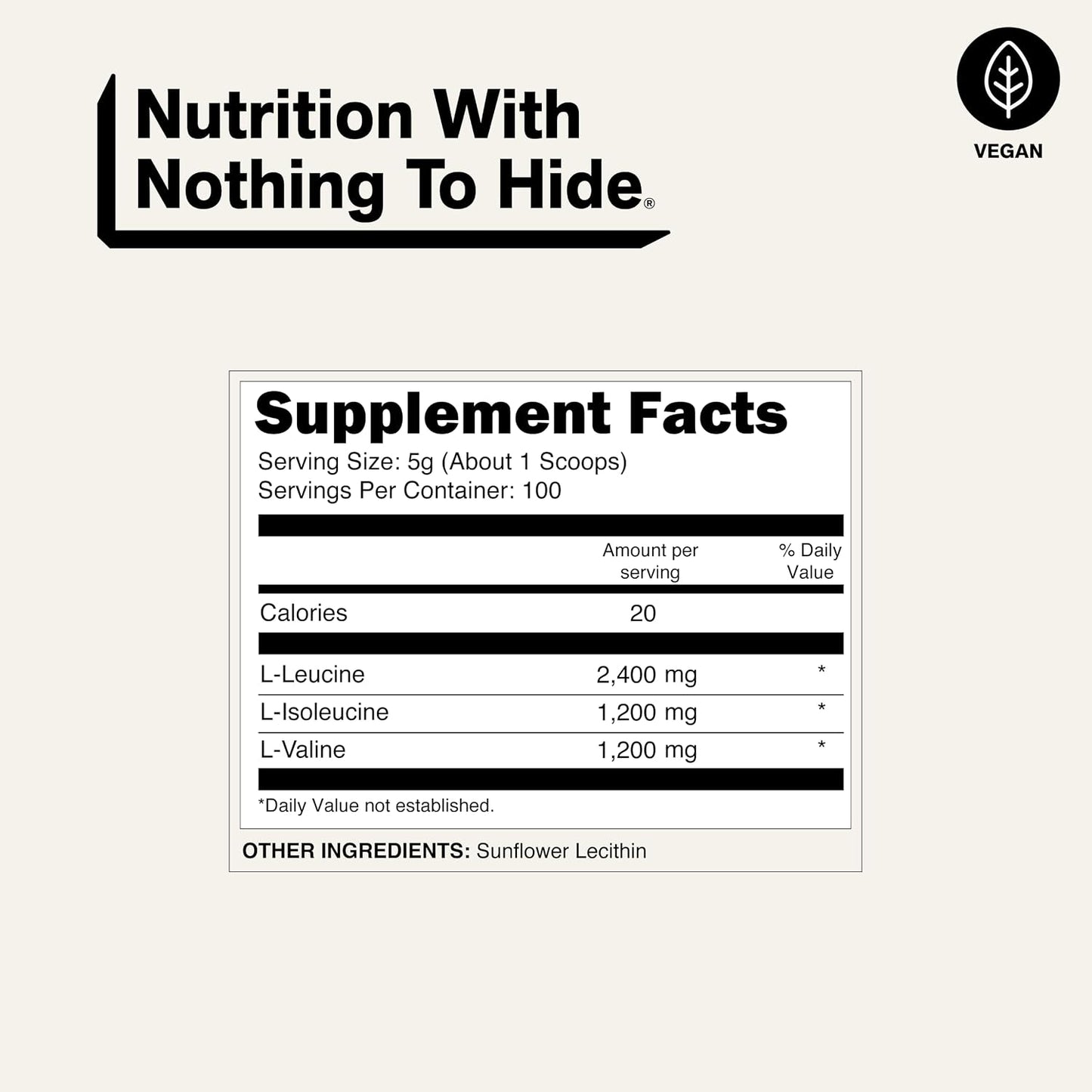 NAKED BCAAs Amino Acids Powder, Only 1 Ingredient, Pure 2:1:1 Formula, Vegan Unflavored Branched Chain Amino Acids, Instantized All Natural BCAA Supplement - 500 Grams, 100 Servings