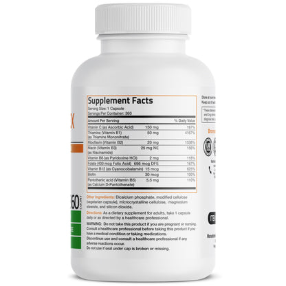 Bronson Vitamin B Complex with Vitamin C - Immune Health, Energy Support & Nervous System Support - Non-GMO, 250 Vegetarian Capsules