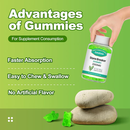 2 Pack Chanca Piedra Stone Breaker Gummies, Organic Herbal Supplement for Kidney Cleanse & Gallbladder Health, Kidney Stones Dissolver, Sugar Free, Vegan, Non-GMO, Apple Flavor