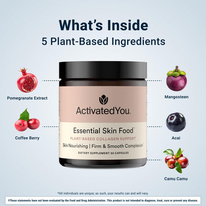 ACTIVATEDYOU Essential Skin Food, Advanced Skincare Collagen Elastin Support Supplement for Aging Skin, Helps Improve Appearance of Face Texture, Sagging w/Dermaval, Vitamin C (30 Count (Pack of 3))
