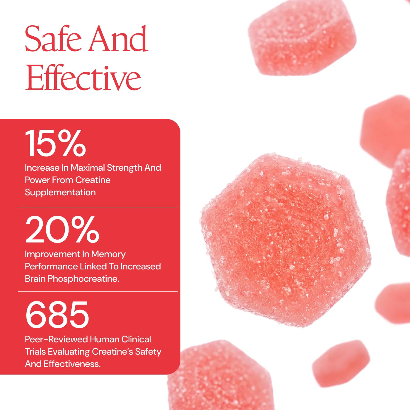Create Creatine Monohydrate Gummies for Men & Women, Boost Focus, Strength, and Endurance, Anti-Melting Formula, Vegan, Gluten-Free, Non-GMO, 1.5g of Creatine per Gummy (Orange)