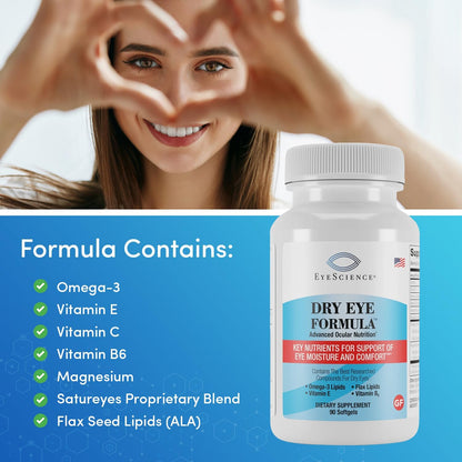 EyeScience Dry Eye Formula Omega-3 Dry Eye Supplement, 900mg | Eye Vitamins for Dry Eyes, Supports Eye Hydration, Tear Function & Daily Eye Comfort, EPA DHA Softgels for Adults