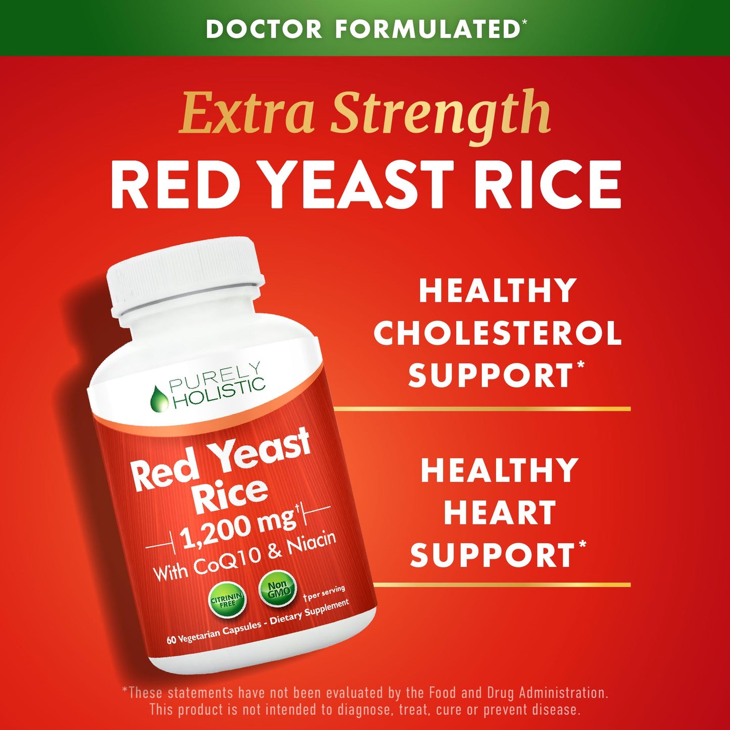 Red Yeast Rice with CoQ10 Supplement, Cholesterol & Heart Health Support | Extra Strength Red Yeast Rice 1200 MG (600 MG Per Capsule), Citrinin-Free, Doctor-Formulated, Non-GMO, Vegan, 120 Capsules