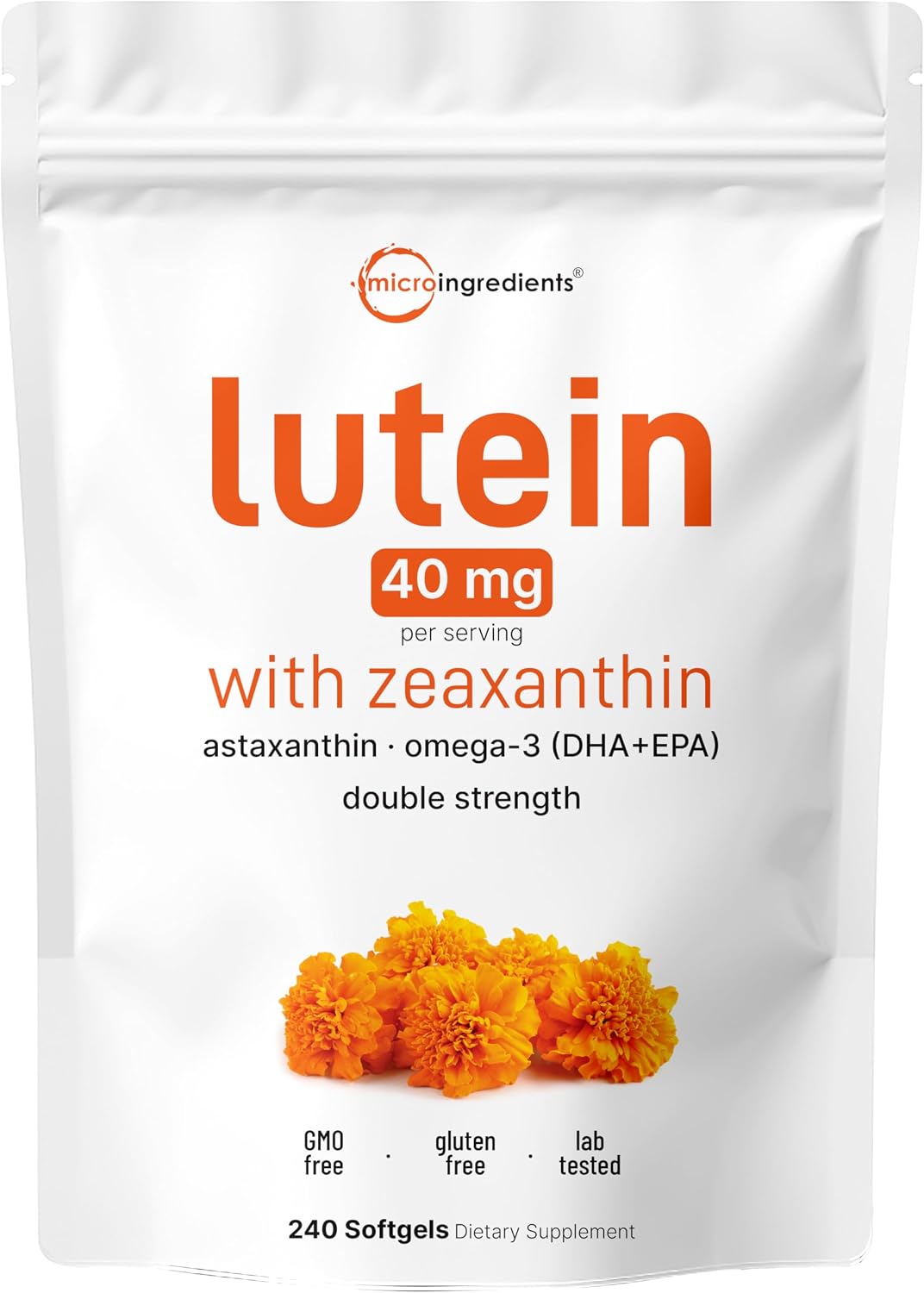 Micro Ingredients Lutein & Zeaxanthin 40mg Softgels, 240 Count, with Astaxanthin, Omega-3s, & Phospholipids | Eye + Vision Health Vitamins | Third Party Tested, Non-GMO, Gluten Free