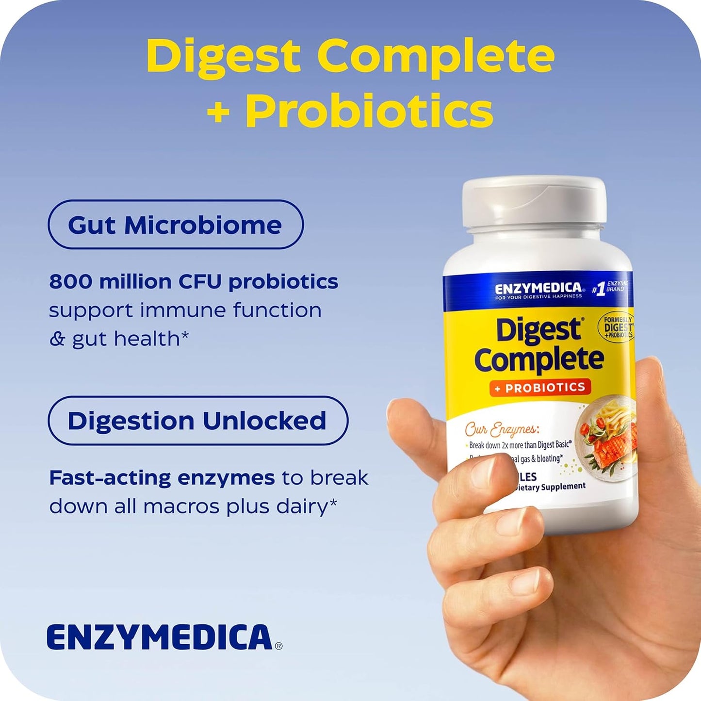 Enzymedica Digest Complete + Probiotics - Digestive Enzyme Supplement for Women & Men, Enzyme and Probiotic Capsules for Digestion, Gut Health Support, Helps Gas & Bloating, Vegetarian - 90 Caps