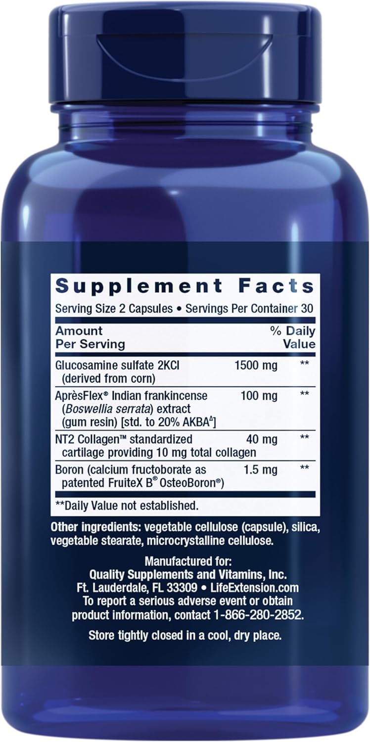 Life Extension ArthroMax® Advanced NT2 Collagen™ & AprèsFlex®, glucosamine sulfate, Boswellia (Indian Frankincense), Joint Health, Mobility, Gluten-Free, Non-GMO, 60 Capsules | Glucosamine Sulfate & Boswellia (Indian Frankincense) for Joint Health & Mobil