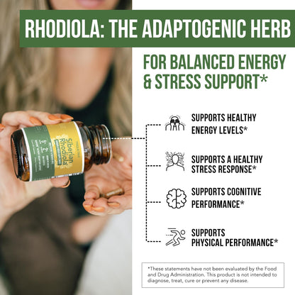 Max Strength Siberian Rhodiola®: Rhodiola Rosea 5% Rosavins, 2% Salidroside & BioPerine® for Enhanced Absorption – Helps Support Stress, Energy & Focus* – Grown in Siberia, DNA Verified (60 Capsules)