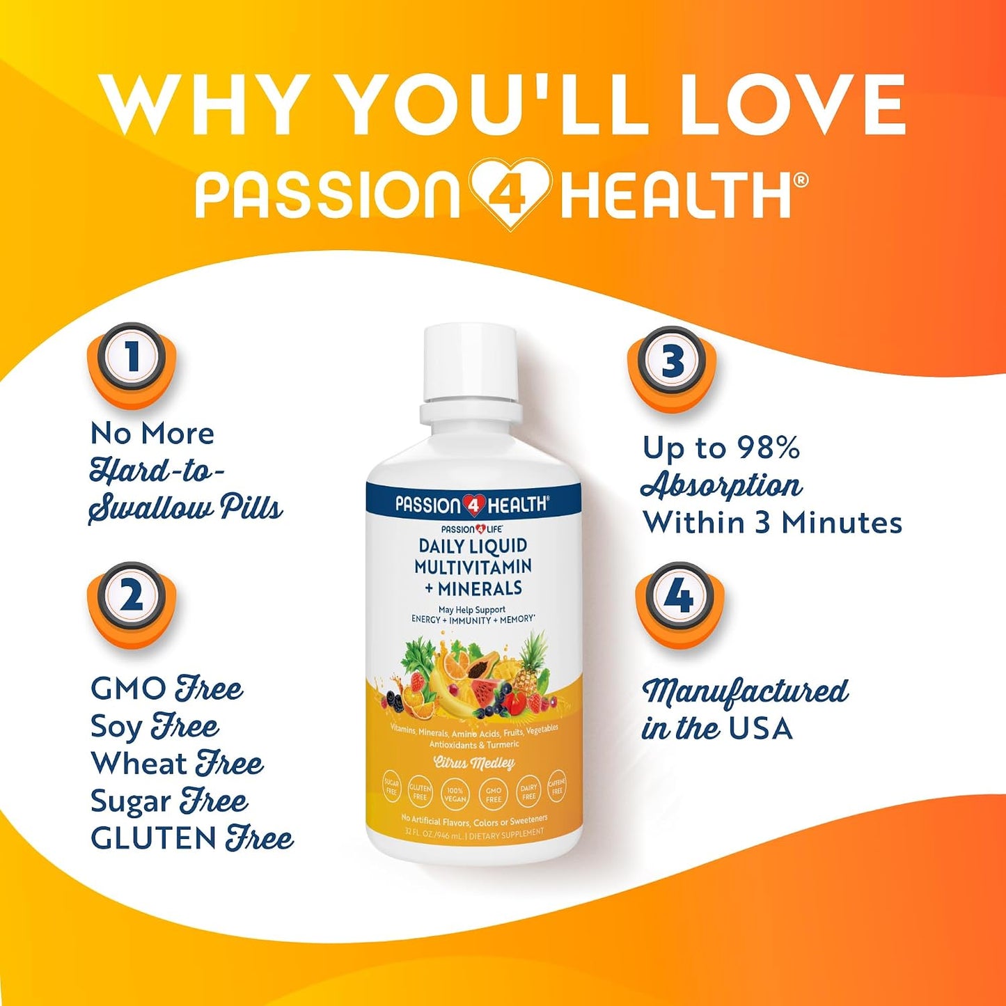 Passion 4 Life Liquid Multivitamin Plus Organic Liquid D3K2 Omega 3