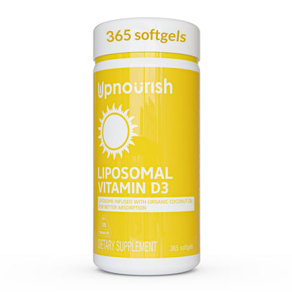 UpNourish Liposomal D3 K2 MK-7 – 365 Mini softgels with Organic Coconut Oil - 5000 IU 125 mcg Vitamin D3 and 100 mcg Vitamin k2 for Optimal Bone and Immune Health