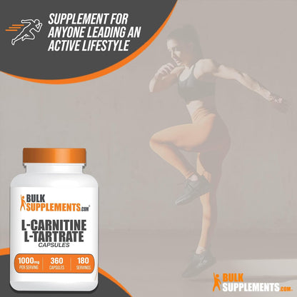 BulkSupplements.com L-Carnitine L-Tartrate Capsules - Carnitine Supplement, L Carnitine 1000mg Capsules - L-Carnitine Tartrate, Gluten Free - 2 Capsules per Serving, 360 Capsules (Pack of 1)