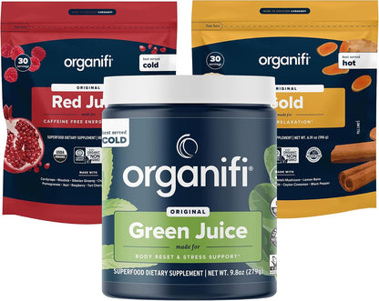 Organifi Sunrise to Sunset Power Box (9.5 Oz. Each) - Organic Superfood Powder - Green Juice, Red Juice, Golden Milk- 30-Day Supply - Vegan