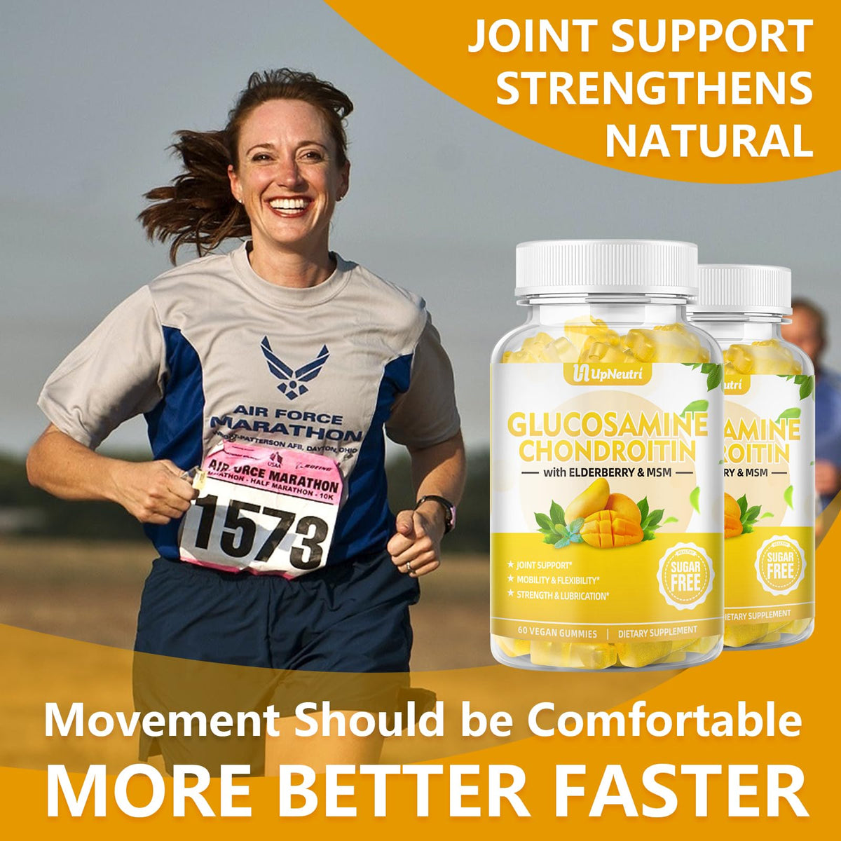 Sugar Free Glucosamine Chondroitin Gummies, Extra Strength 1500mg Glucosamine