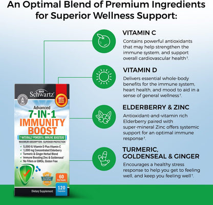 Immune Support Supplement with Zinc Elderberry Vitamin D 5000 IU, 120ct