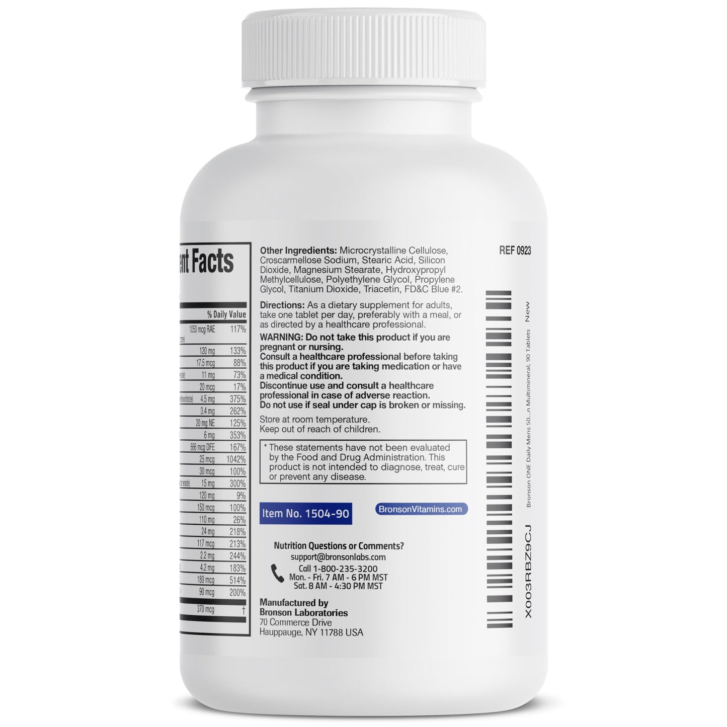 Bronson ONE Daily Mens 50+ Complete Multivitamin Multimineral, 180 Tablets | Once-Daily, Targeted Nutrition For Active Men Over 50, Non-GMO, Gluten-Free, Soy-Free