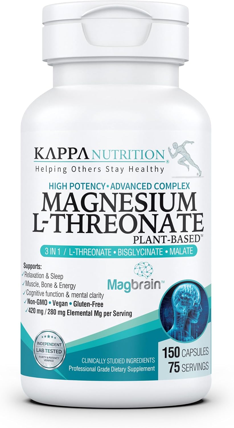 Magnesium L-Threonate Plant-Based 3 in 1 Powered by Magbrain® Magnesium L-Threonate Plant-Based | Magnesium Bisglycinate & Magnesium Malate | Up to 420 mg Elemental Magnesium | 150 Vegan Capsules.
