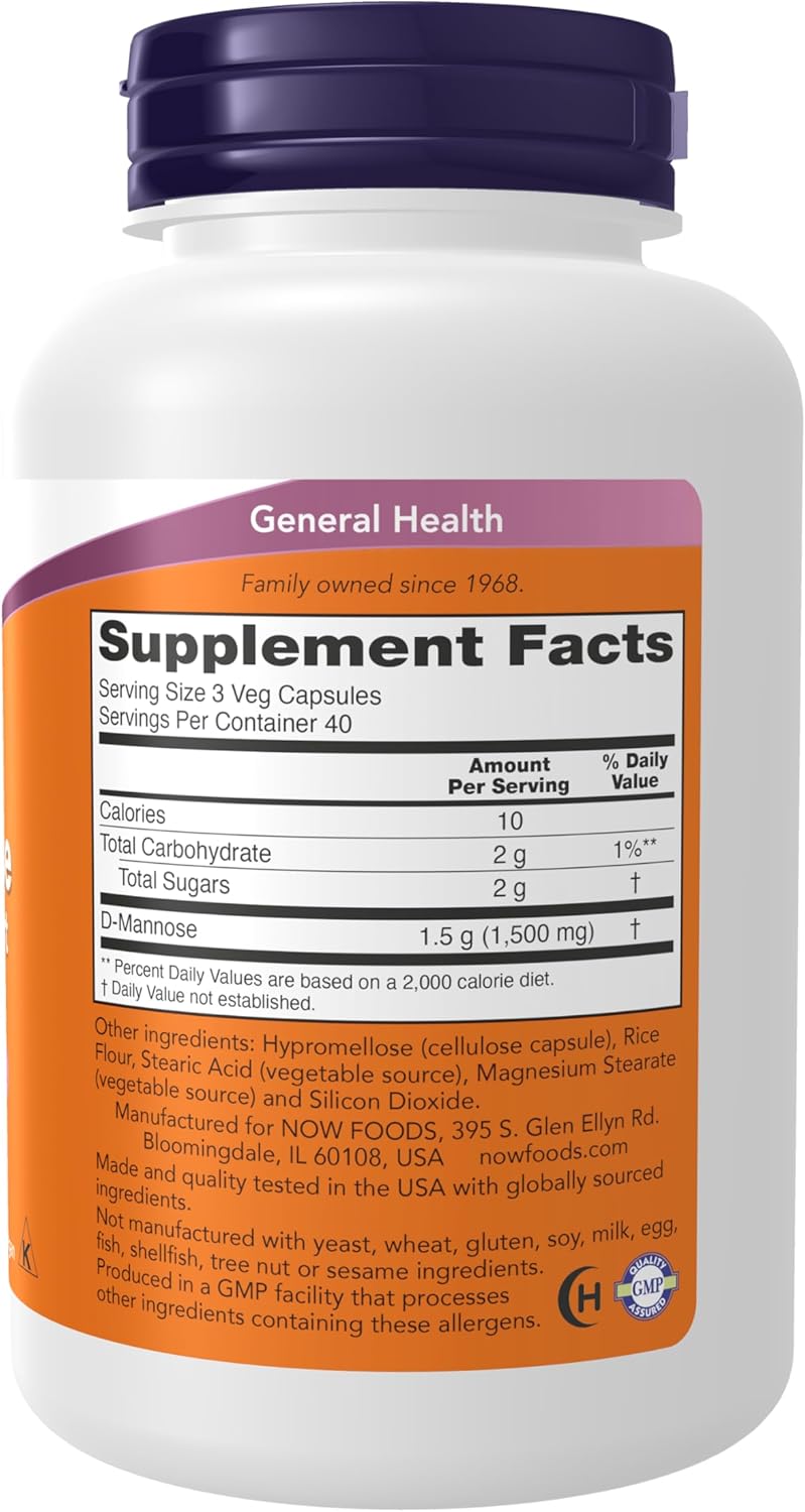 NOW Foods Supplements, D-Mannose 500 mg, Non-GMO Project Verified, Healthy Urinary Tract*, 120 Veg Capsules