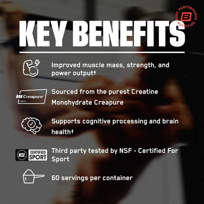 BARE PERFORMANCE NUTRITION, BPN Pure Creatine Monohydrate Powder by Creapure, 5g of Creatine per Serving, Supports Muscle Growth, Unflavored Creatine Powder, 60 Servings | 5g of Creatine per Serving, Supports Muscle Growth for Increased Strength, Power an