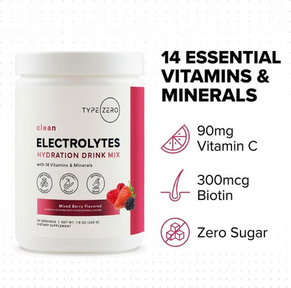 Type Zero Clean Electrolytes Hydration Powder (Mixed Berry) 50 Servings