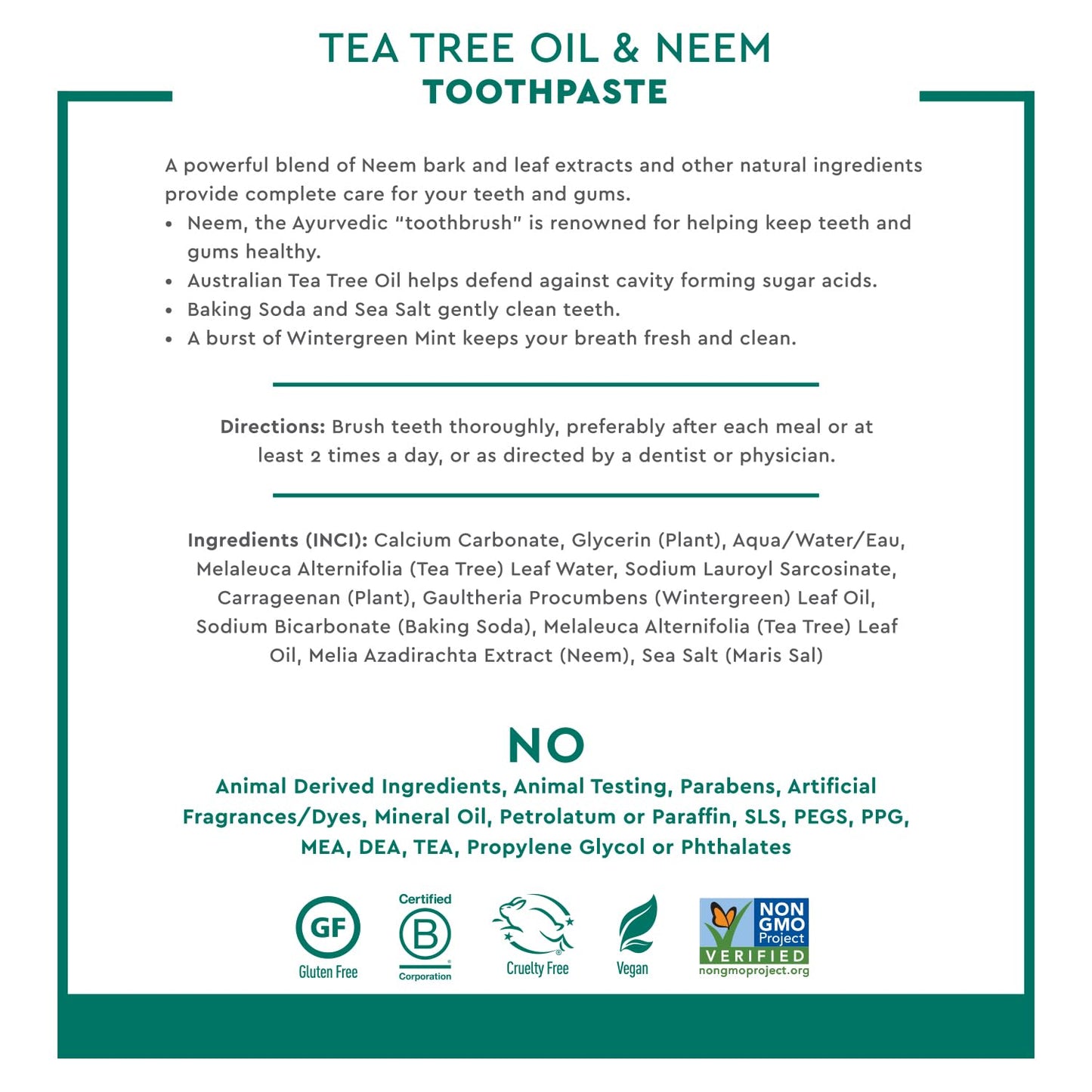 Desert Essence Tea Tree Oil & Neem Toothpaste - Fluoride-Free, Gluten-Free, SLS Free Formula - Vegan, Herbal Toothpaste for Plaque Reduction - Wintergreen Flavor, 6.25 oz