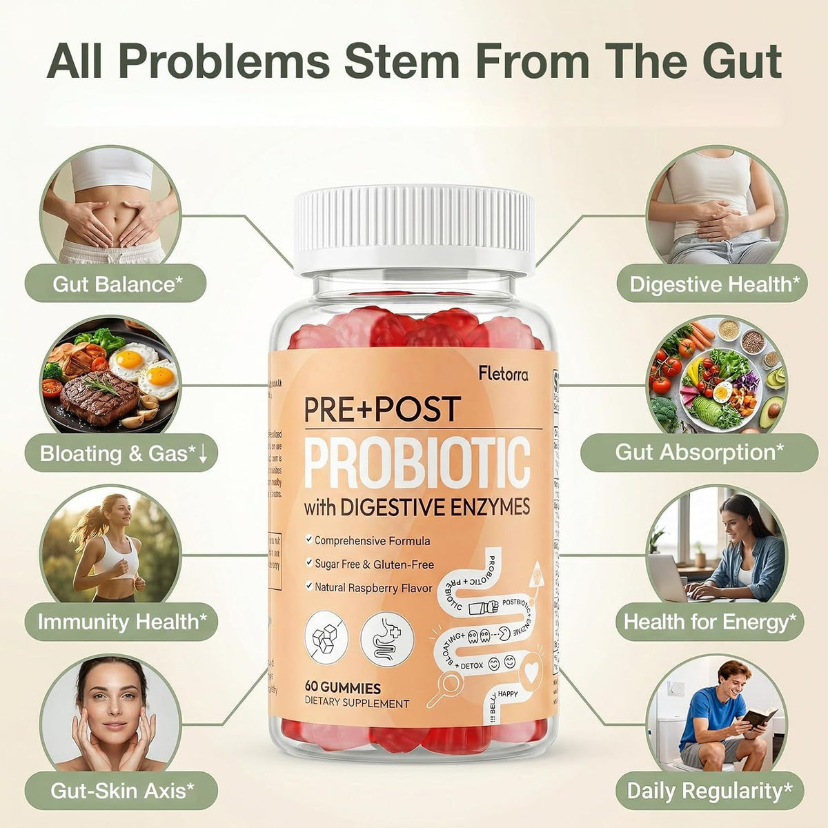 Probiotic Gummies, Probiotics for Gut Health, 0 Sugar - 60 Counts