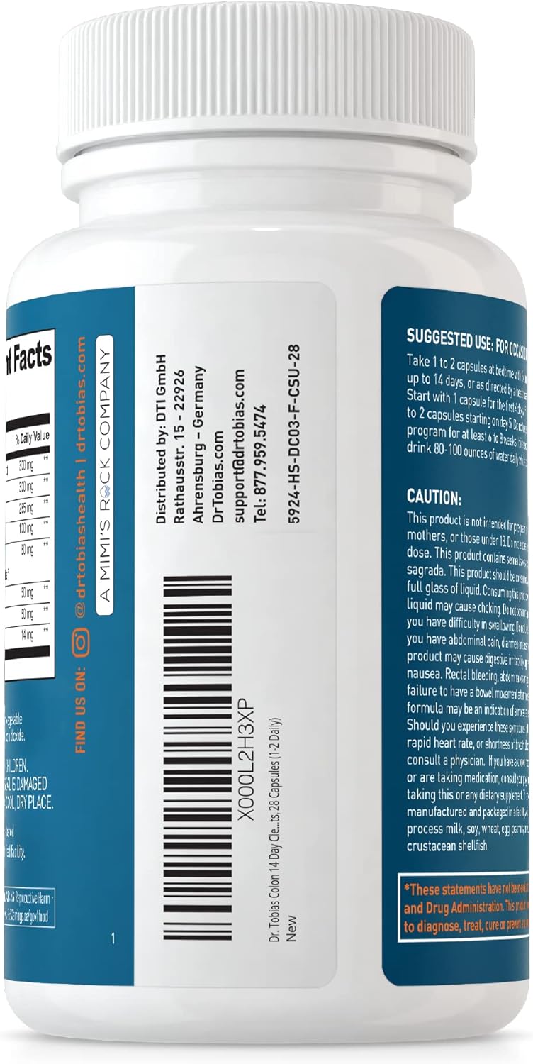 Dr. Tobias Colon 14 Day Cleanse | Supports Digestion & Gut Health | Colon Cleanse Detox | Constipation Relief & Gut Health Support for Women & Men | Psyllium + Senna + Probiotics | 28 Capsules