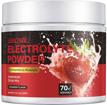 Sugar Free Electrolyte Powder Strawberry 70 Servings Refreshing Hydration Mix with Potassium, Sodium & Magnesium Fast-Absorbing Hydration Supplement, Gluten-Free, Ideal for Athletes