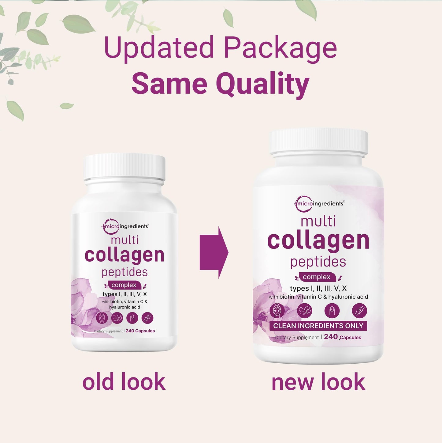 Micro Ingredients Multi Collagen Pills, 240 Capsules | Type I, II, III, V, X | Hydrolyzed Peptides with Biotin, Hyaluronic Acid, & Fat Soluble Vitamin C Complex | Non-GMO, Filler Free