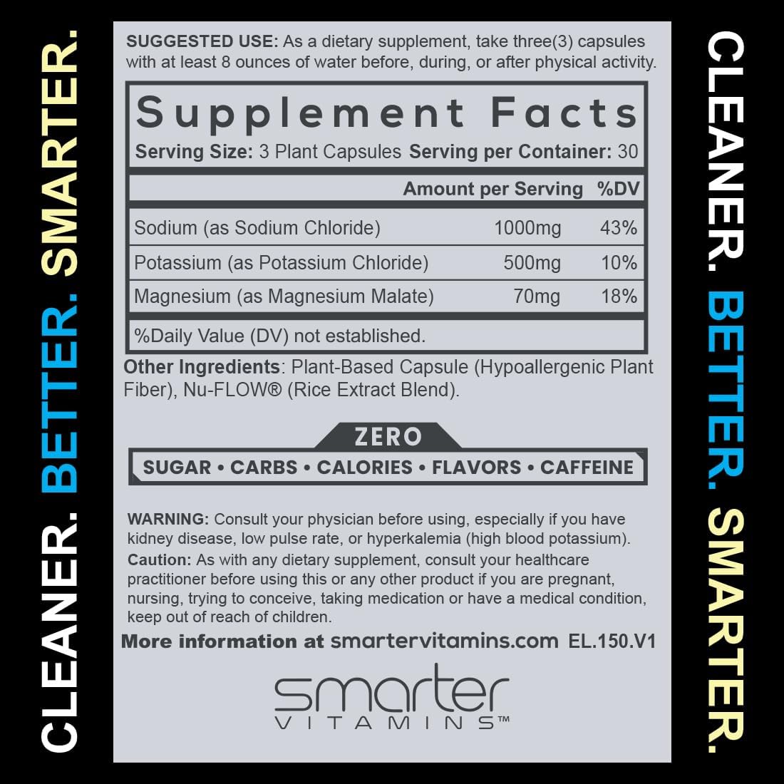 Electrolyte Capsules with 1000mg Sodium, Potassium & Magnesium, 90 Count | Formulated with chloride mineral salts and glycinate. Zero sugar, no mixing, convenient capsules, 30 servings