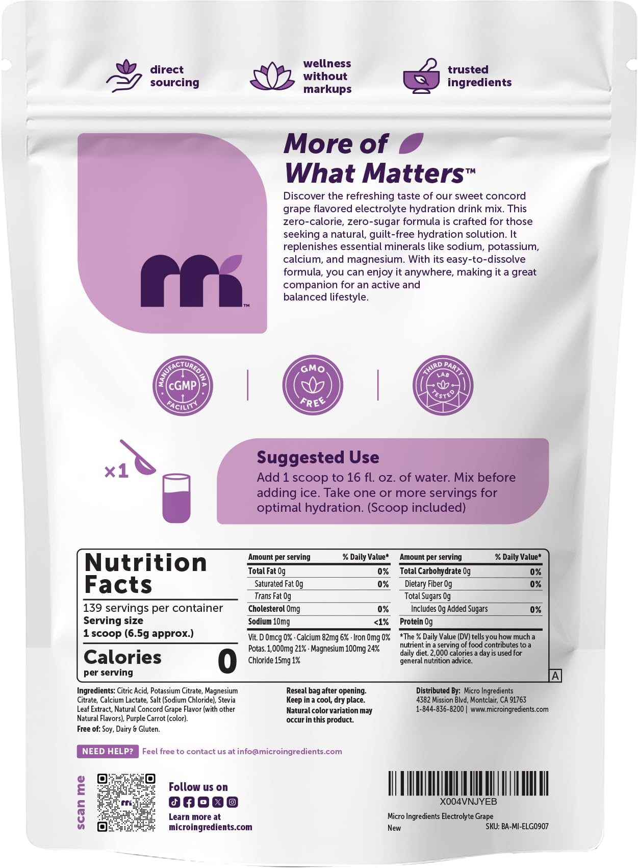 Micro Ingredients Electrolytes Powder, 2lbs (139 Servings) | Sugar Free | Lemon Raspberry Flavor | High Potassium (1,000mg) + Coconut Water & Real Lemon Juice | Keto Friendly, Non-GMO