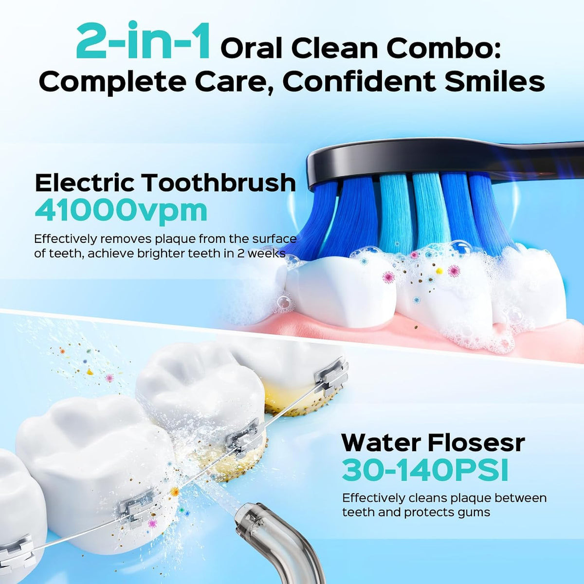 Electric Toothbrush with Water Flosser Combo & Replacement Jet Tips