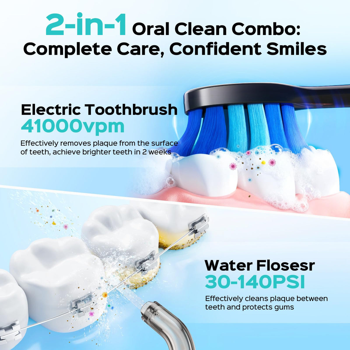 COSLUS C51C30 Water Flosser Electric Toothbrush Combo, Pink Oral Clean Kit