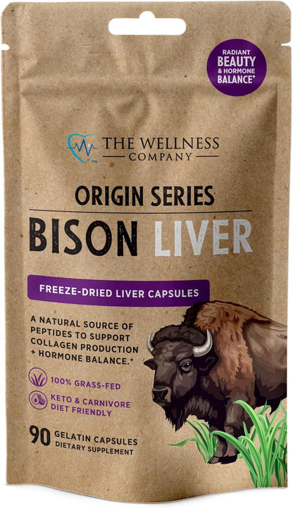 Bison Liver, 100% Grass-Fed Freeze-Dried Organ for Collagen & Skin, 90ct