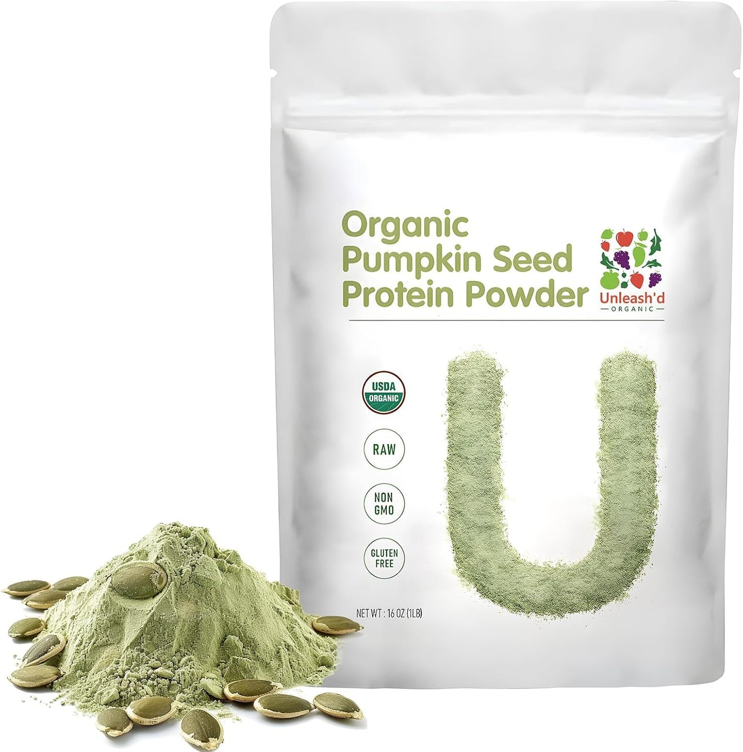 Unleash’d Organic Pumpkin Seed Protein Powder 16oz – Vegan, Non-GMO, Plant-Based Protein, No Artificial Sweeteners, Supports Immune Health