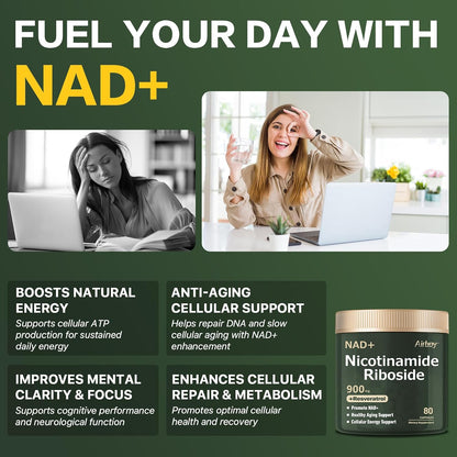 Airboy NAD+ Supplement with Nicotinamide Riboside Resveratrol & Quercetin 900 mg, NMNH Alternative for Men and Women Support Anti-Aging, Energy, Focus - 80 x 2 Pack Capsules