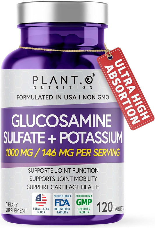 PLANT.O NUTRITION Glucosamine Sulfate with Potassium | Strong Joint Support Supplement | Supports Cartilage and Connective Tissues | Aids Knee and Bone Structure | 120 Tablets